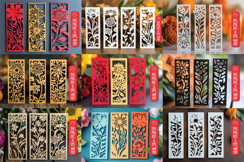 Paper Cut Floral Bookmarks SVG Bundle (by NGISED)