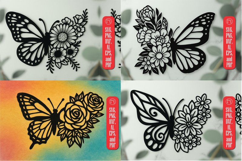 Paper Cut Floral Butterfly SVG Bundle (by NGISED)
