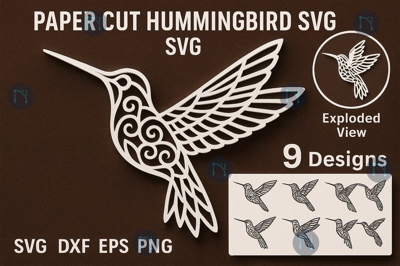 Paper Cut Hummingbird SVG Bundle (by NGISED)