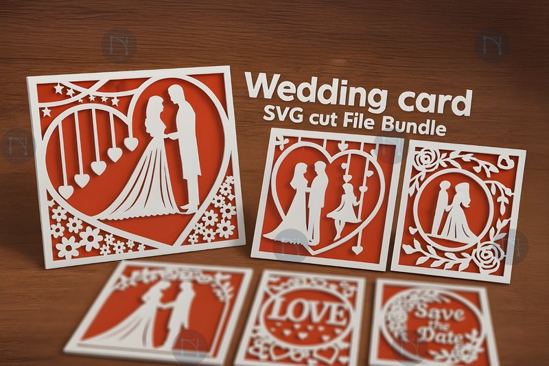 Paper Cut Wedding Card SVG Bundle (by NGISED)