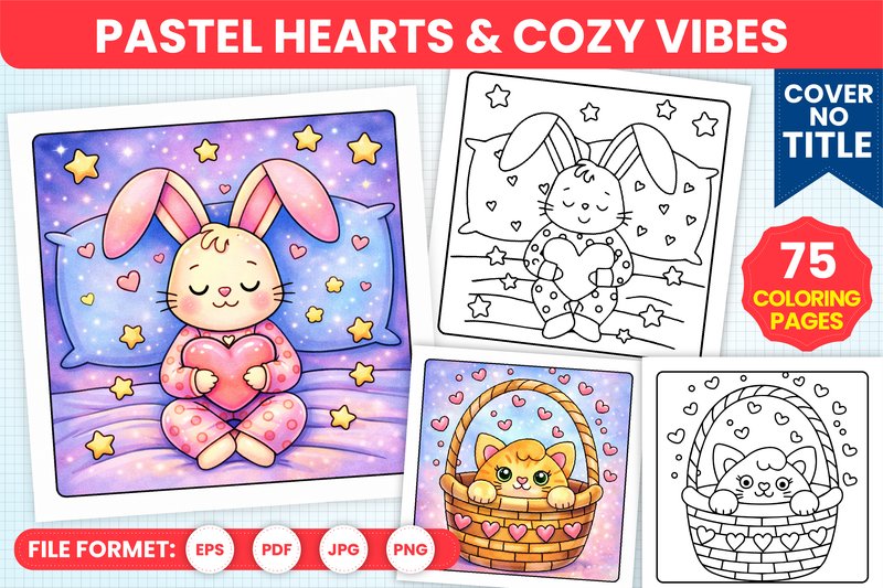 Pastel Hearts & Cozy Vibes Coloring Page (by KDP Art Nest)