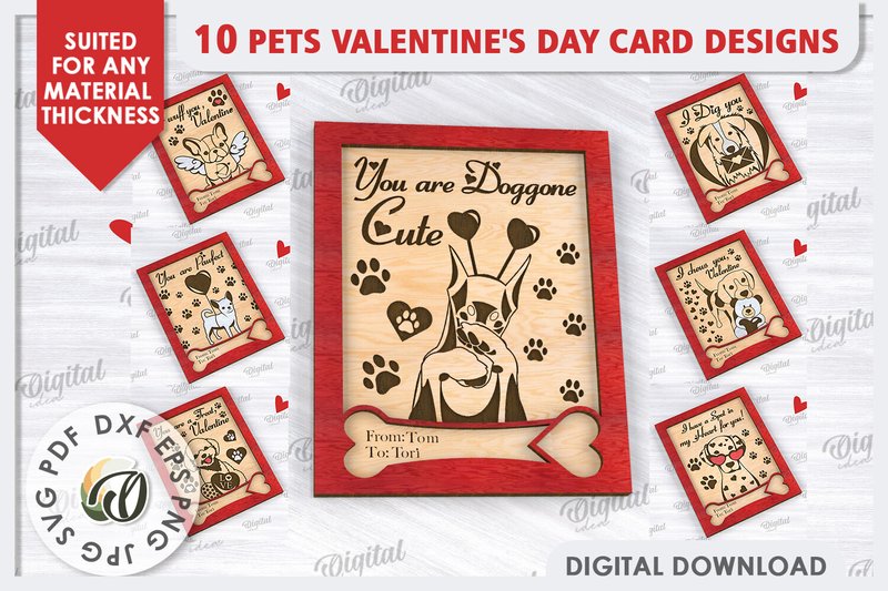 Pets Valentine's Cards Laser Cut Bundle (by Digital Idea)
