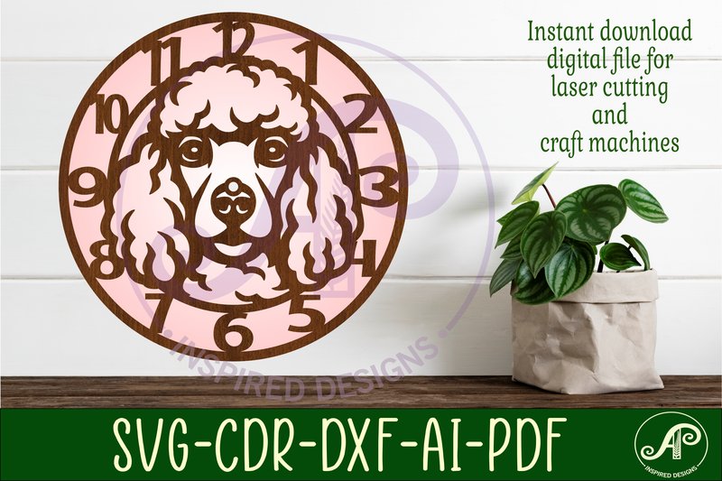 Poodle Dog Wall Clock Laser Cut Files (by apinspireddesigns)