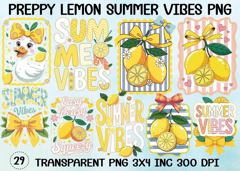 Preppy Lemon Summer Vibes PNG (by KDP TEMPLATES ART)