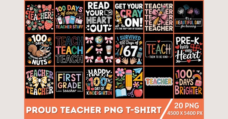Proud Teacher PNG T-Shirt PNG Bundle (by TechPeak Crafts)