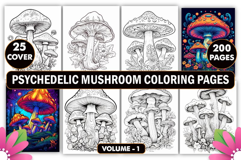 Psychedelic Mushroom Coloring Pages (by Musera Design)