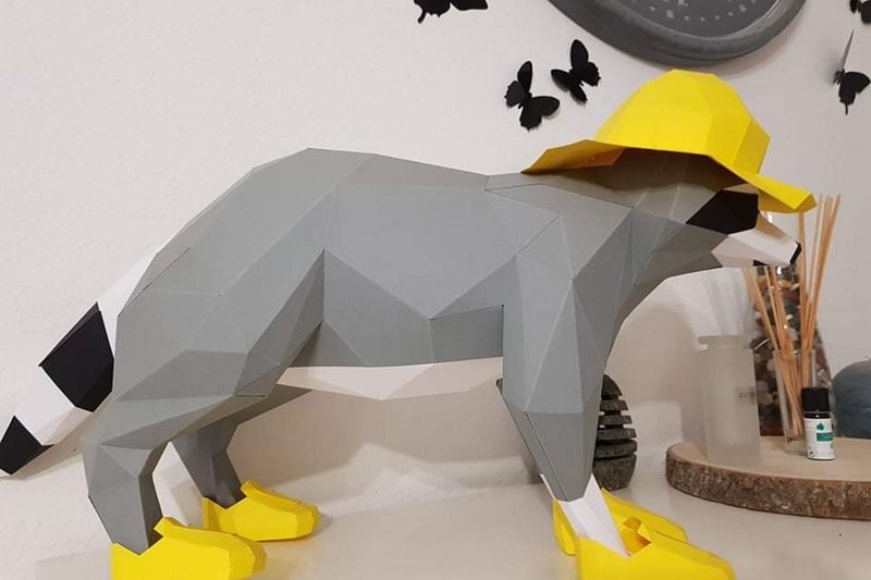 Raccoon in a Rainy Day Paper Sculpture (by Creative Fabrica Crafts)