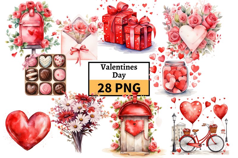 Red Valentines Day Illustrations Bundle (by MashMashStickers)