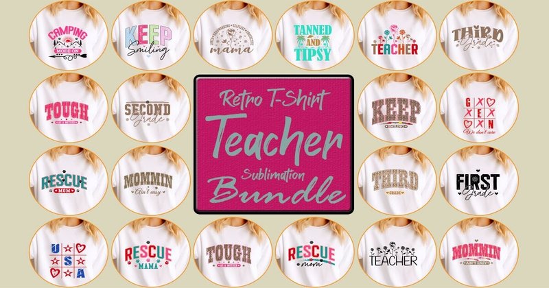 Retro T-Shirt Teacher Sublimation Bundle (by Bulk T-shirt 605)