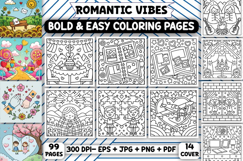 Romantic Vibes Bold & Easy Coloring Book (by HappyColor Design)
