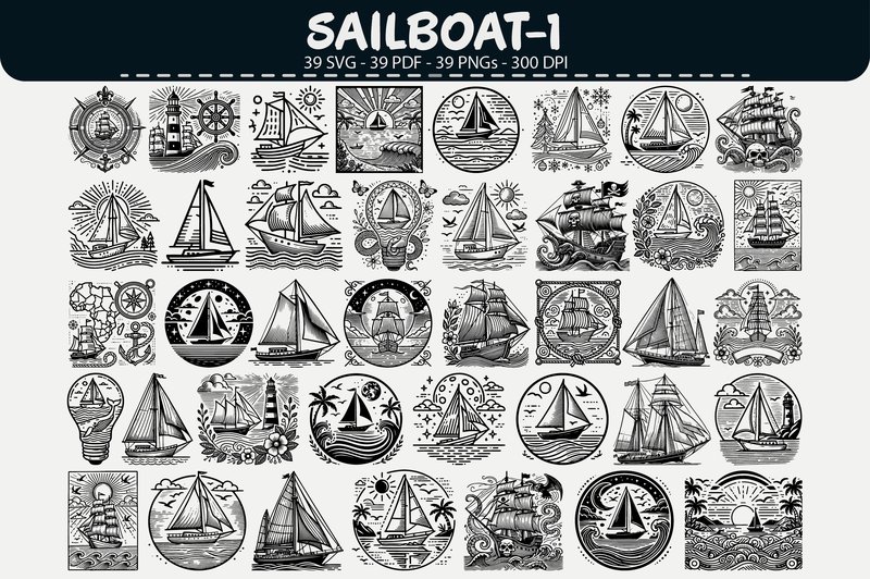 Sailboat Vector Clipart – 39 Designs (by digitalarthome41)