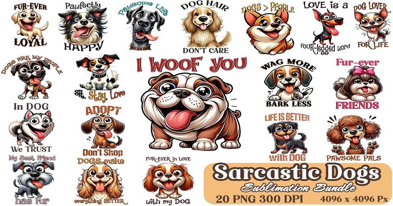 Sarcastic Cartoon Dogs Sublimation Bundle (by Mulew)