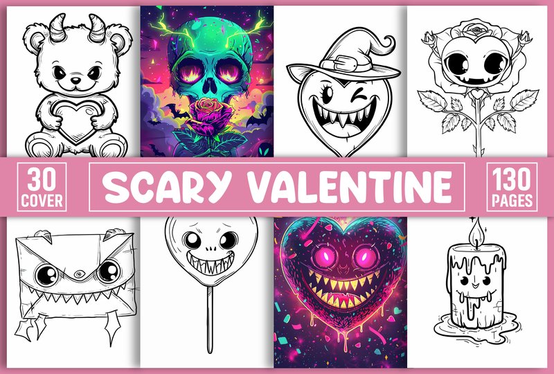 Scary Valentine Coloring Pages (by Design Hub)