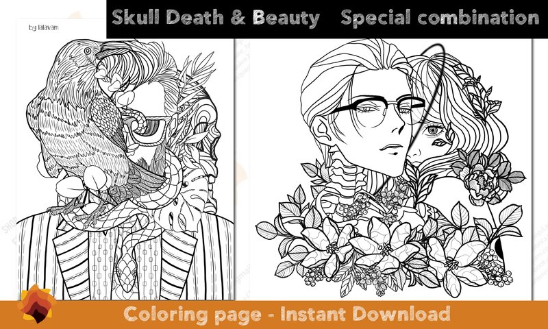 Set of 2 Anime Couple Coloring Pages (by LaSquare Paper Art)