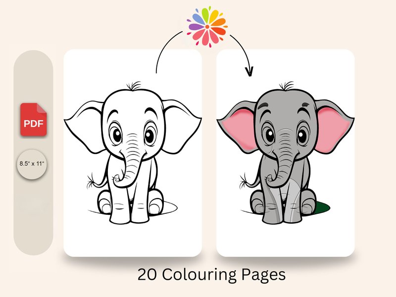 Simple Kids Coloring Pages of Elephants (by Creative Templates Den)