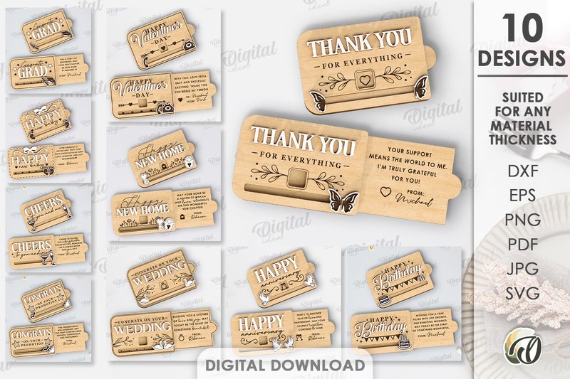 Sliding Greeting Cards Bundle Laser Cut (by Digital Idea)