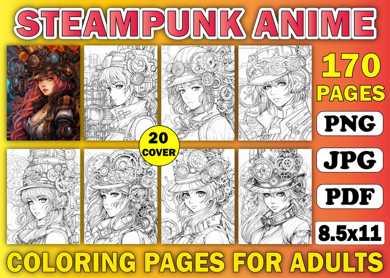 Steampunk Anime Coloring Book for Adults (by KDP TEMPLATES ART)