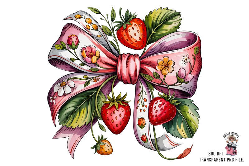 Strawberry Bow PNG, Summer Crafts PNG (by Black Gallery Art Studio)