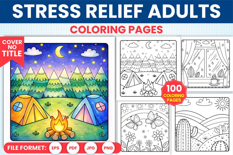 Stress Relief Adults Coloring Book Pages (by KDP Art Nest)