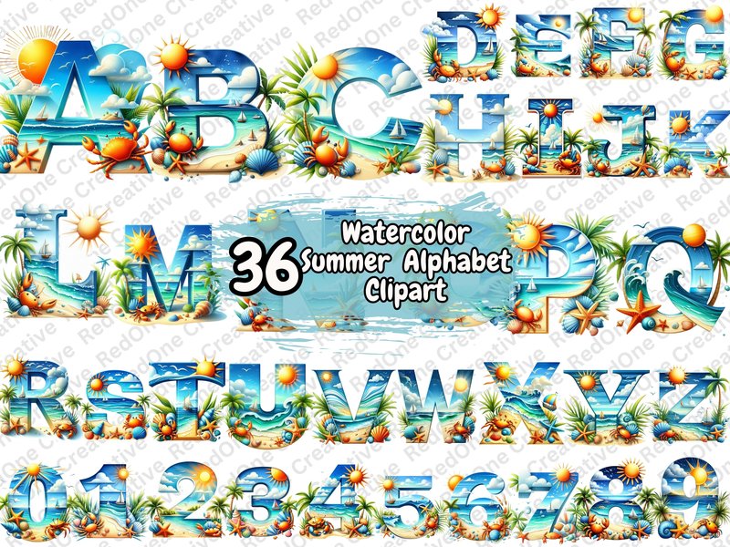 Summer Alphabet Clipart PNG Bundle (by Simo Creative Studio)