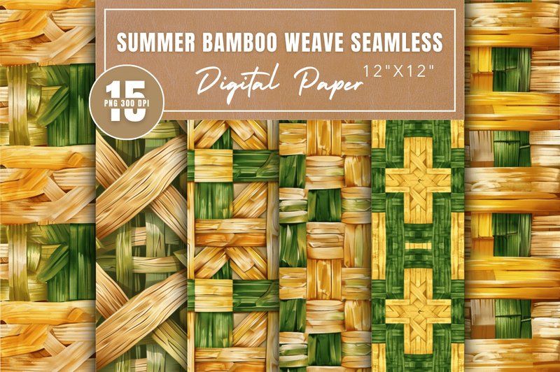 Summer Bamboo Weave Digital Paper Bundle (by DelArtCreation)