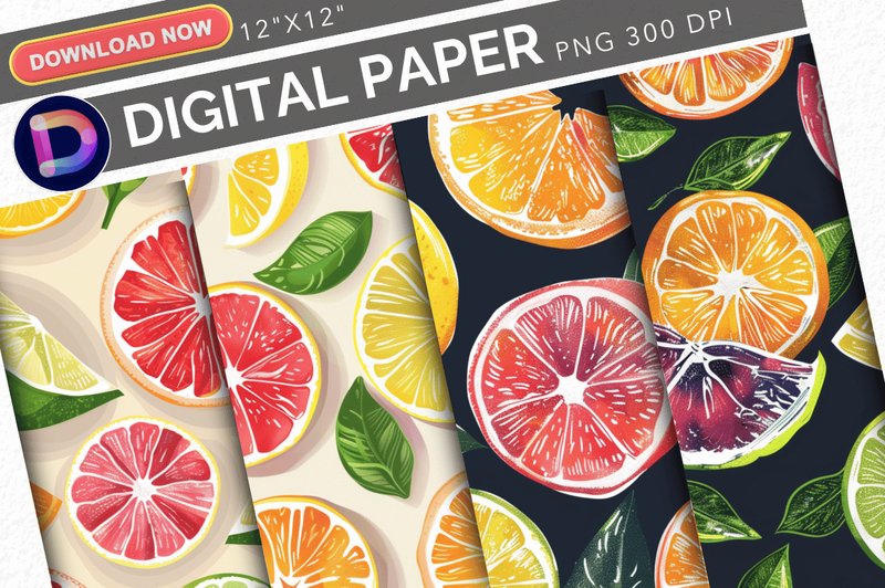 Summer Citrus Fruits Digital Paper (by DelArtCreation)