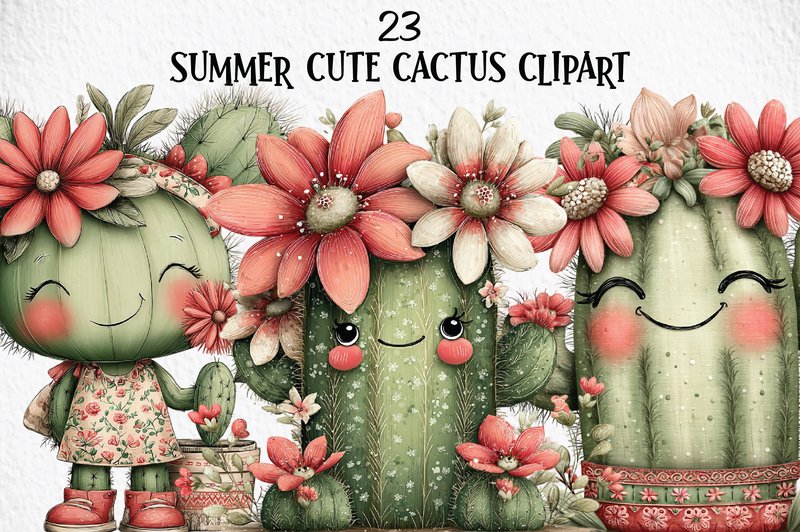 Summer Cute Cactus Clipart (by MiaRifat15)