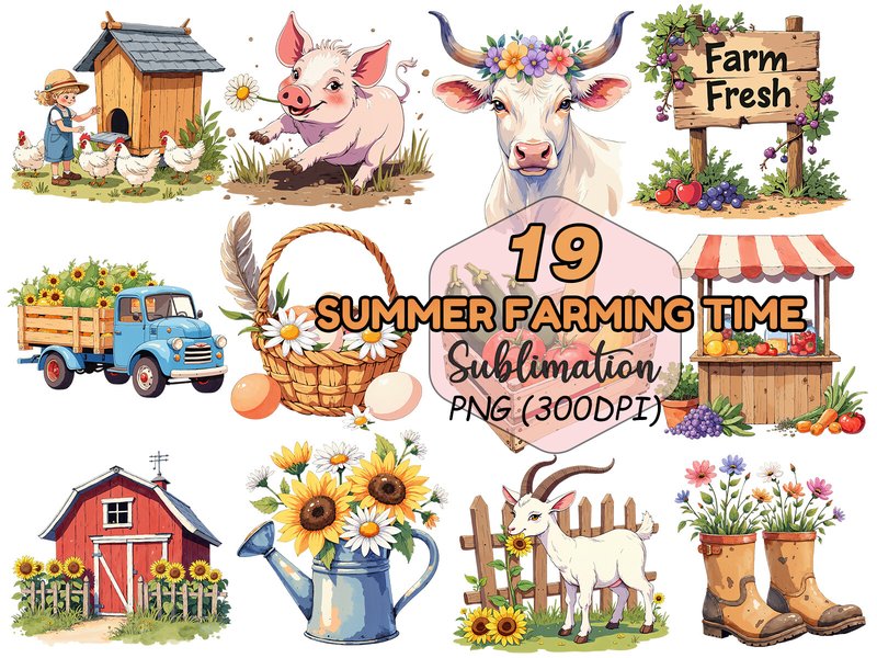 Summer Farming PNG Bundle | 19 Set (by Art Merch X)
