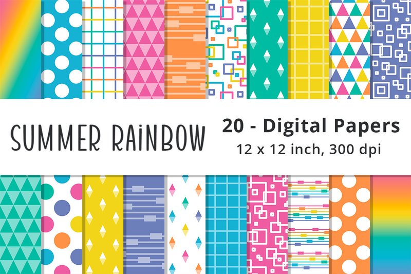 Summer Rainbow Colors Digital Papers (by Lemon Paper Lab)