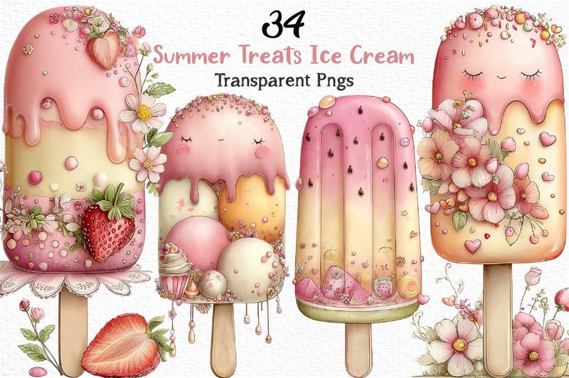 Summer Treats Ice Cream Clipart PNG (by CraftNest)