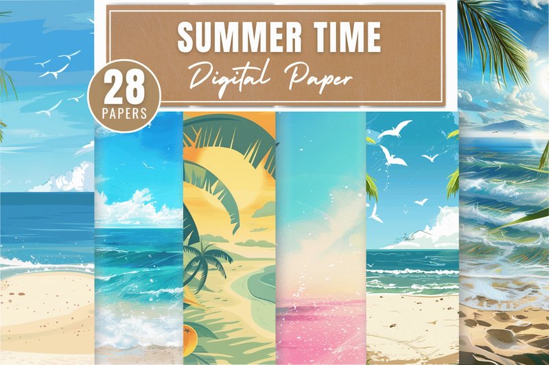 Summertime Digital Paper Bundle, Colourf (by DelArtCreation)