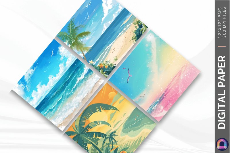 Summertime Digital Paper, Colourful, Dig (by DelArtCreation)