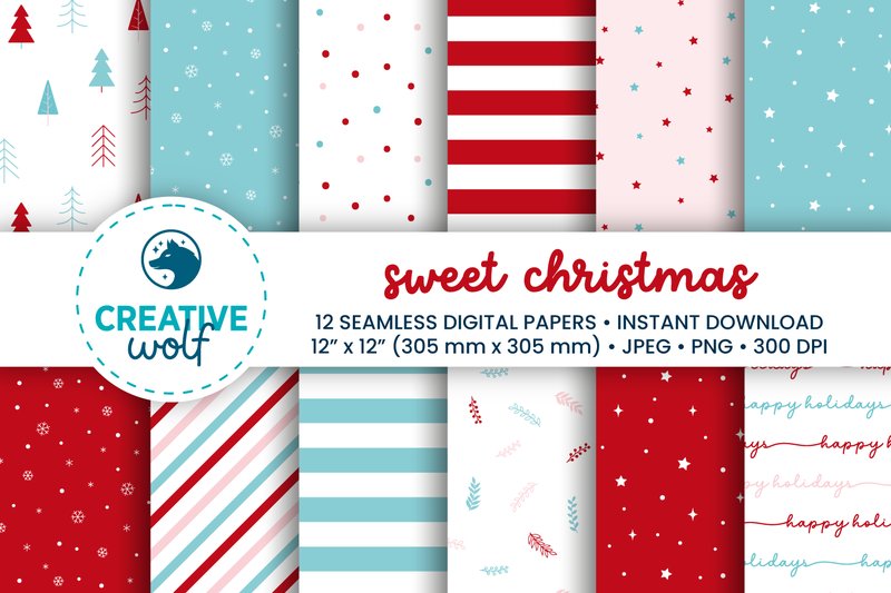 Sweet Christmas Seamless Digital Paper (by Creative Wolf Design)