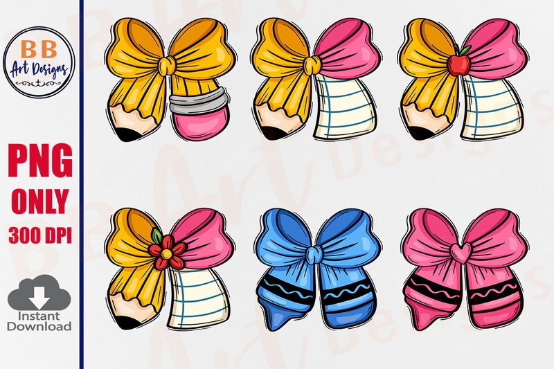 Teacher Pencil Paper Bow PNG, Crayon Bow (by BB Art Designs)
