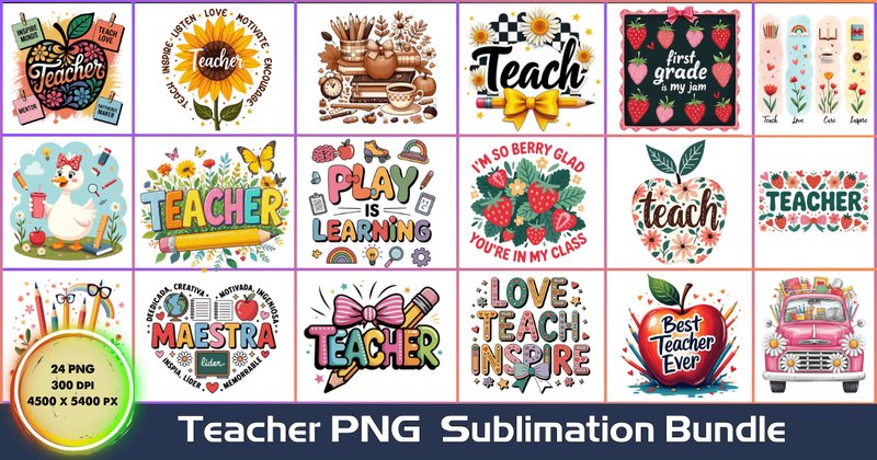 Teacher PNG Sublimation Bundle (by PixelCraft25)