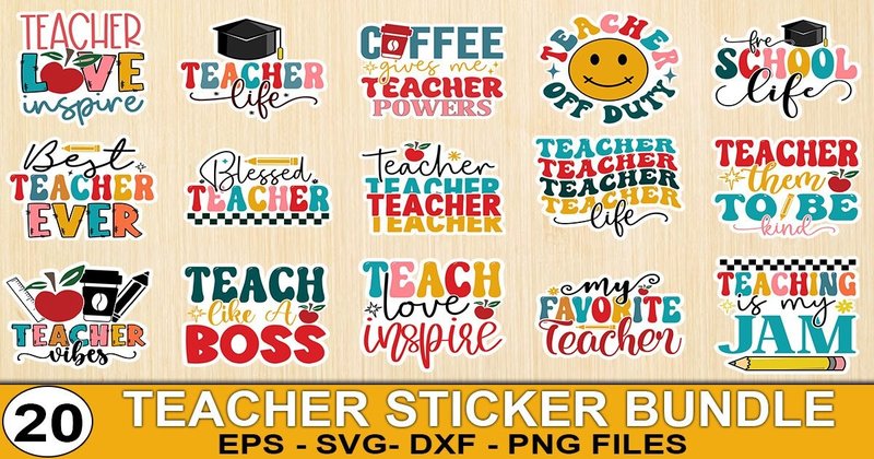 Teacher Sticker SVG Bundle (by SVG Print design)