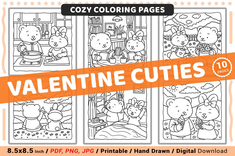 Valentine Cuties Cozy Coloring Pages (by Bright Little Minds)