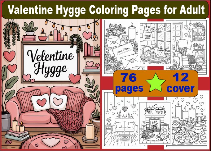 Valentine Hygge Coloring Pages for Adult (by NF Design Park BD)