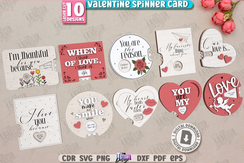 Valentine Spinner Cards Laser Cut Bundle (by The T Store Design)