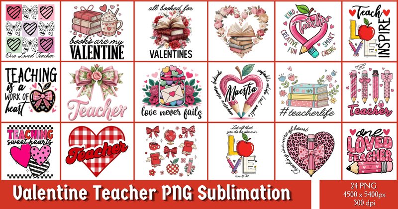 Valentine Teacher PNG Sublimation Bundle (by PixelCraft25)