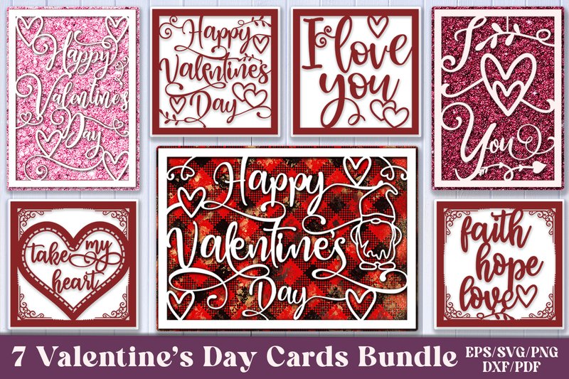 Valentine's Day Cards Cut out Bundle SVG (by Atelier Design)