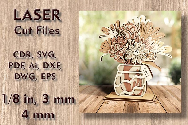 Vase with Flowers 3D Laser Cut Files (by LeVanilleShop)