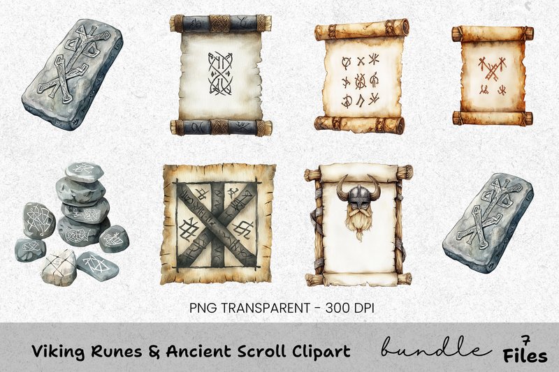 Viking Runes & Ancient Scroll Clipart (by fencyshopdesign)