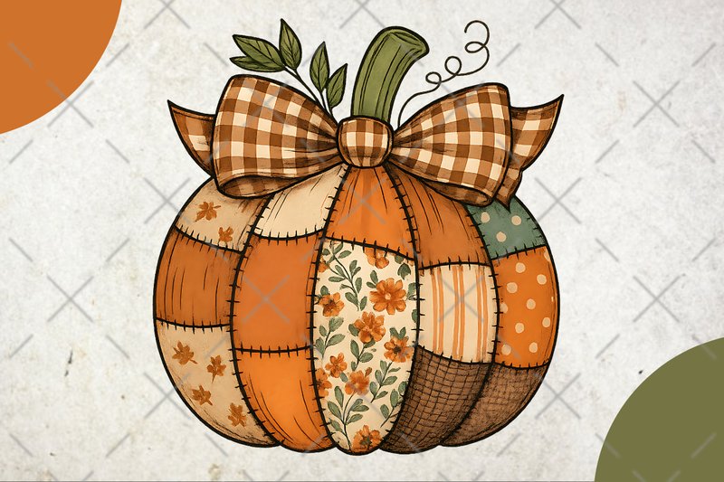 Vintage Patchwork Pumpkin Fall PNG (by benbouselham.lamia100)