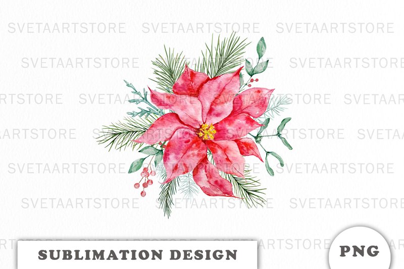 Watercolor Christmas Bouquet Sublimation (by Svetlana)