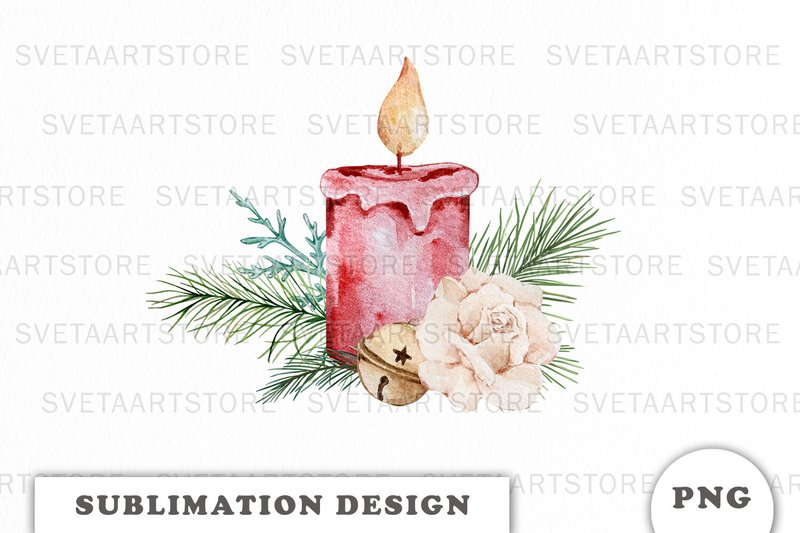 Watercolor Christmas Candle Sublimation (by Svetlana)