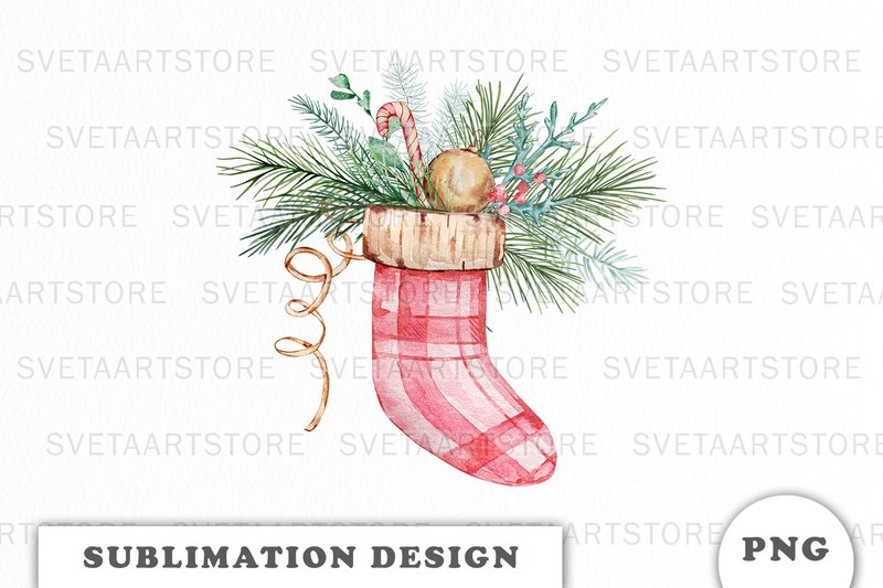Watercolor Christmas Stocking Png (by Svetlana)