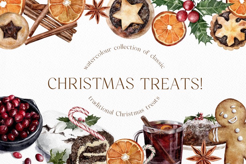 Watercolor Christmas Treats Festive Food (by Busy May Studio)