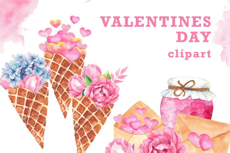 Watercolor Valentine's Day Pink Clipart (by colours_of_wind)