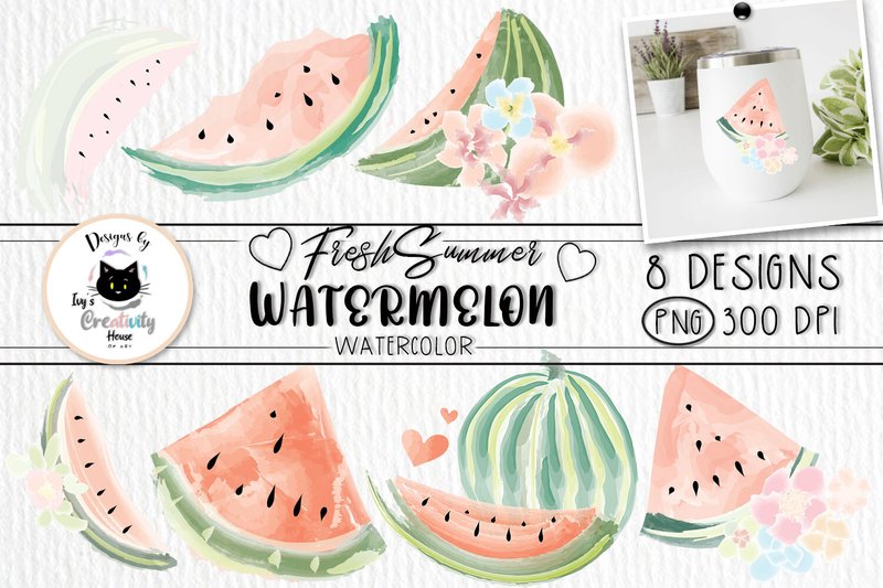 Watercolor Watermelon Summer Clipart (by Ivy\u2019s Creativity House)